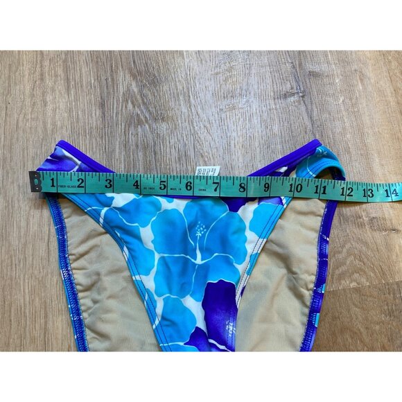 90s Blue Floral Print Bikini Set High Thigh Blue & White Underwire Padded Top Ad - Picture 4 of 8